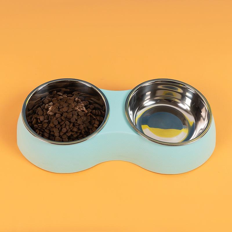 Dog Bowl and Food Container Combined Pet Oval Stainless Steel Double Bowl Cat Drinking Bowl Anti-Flop Dog Basin