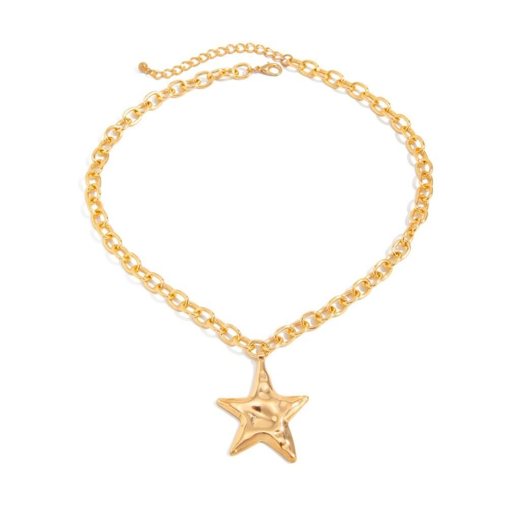OT Buckle Pentagram Pendant Necklace Five-pointed Star Clavicle Chain Chunky Chain Necklace  Women