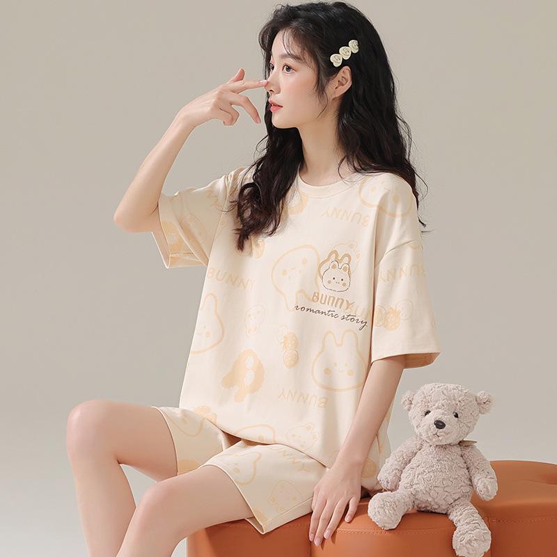 Summer Hot-Selling Women's Pajamas Short Sleeve Shorts Cartoon Round Neck Style Wearable Homewear Girl's Set