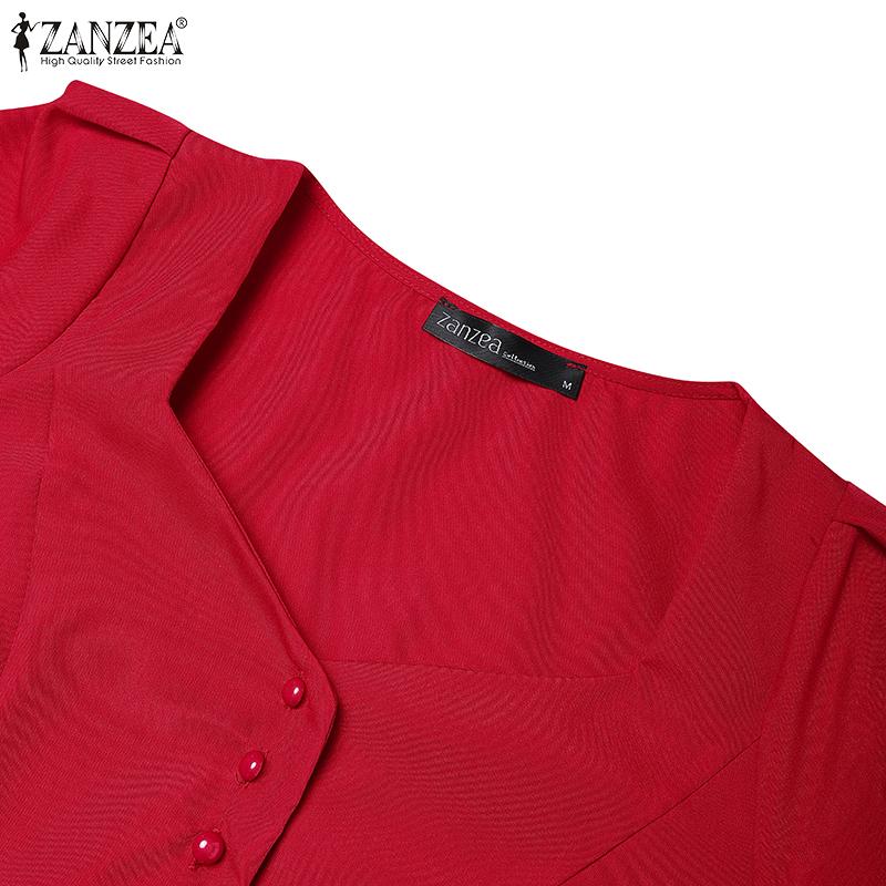 ZANZEA Damska codzienna elegancka bluzka z dekoltem w serce i rękawem 3/4