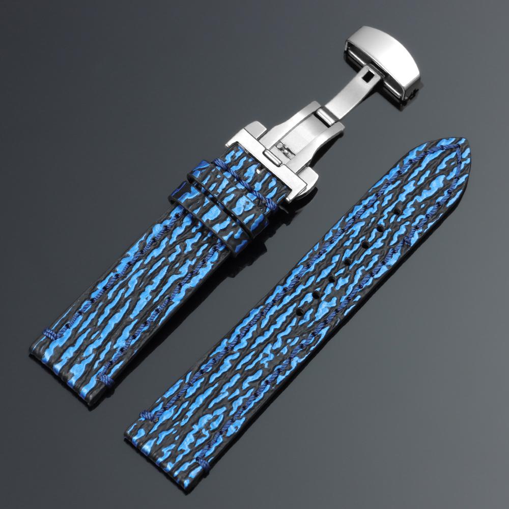 Cinturino Orologio in Pelle di Mucca Vintage 18/20/22mm Braccialetto in Vera Pelle Fatto a Mano Cinghie con Motivo Embossato Pelle di Serpente/Squalo Opaco Lucido
