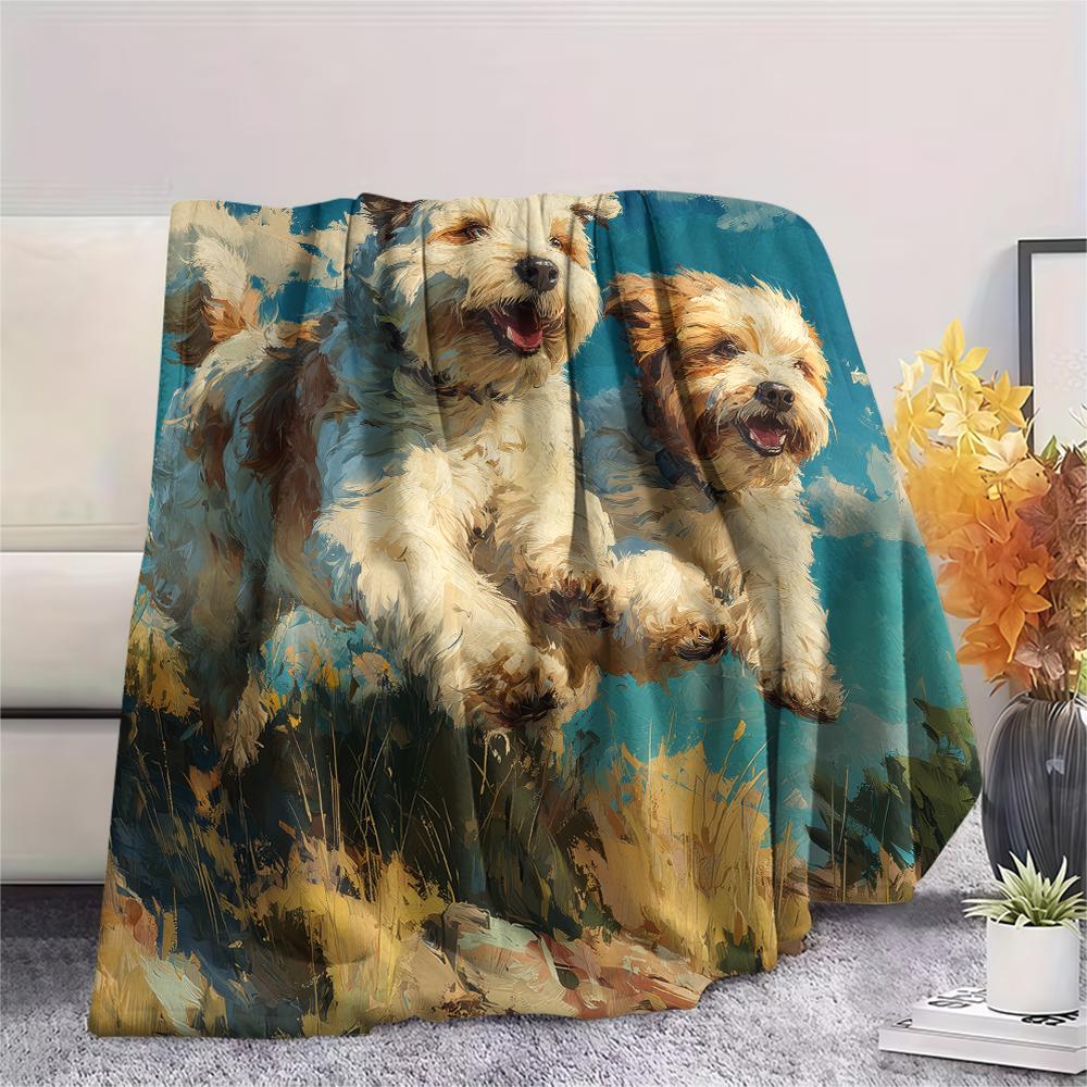 Shih Tzu and grass,pattern Flannel Blanket, High quality Comfortable for All Seasons, Home Decor, Warmth and Comfort, Perfect for Gifts.