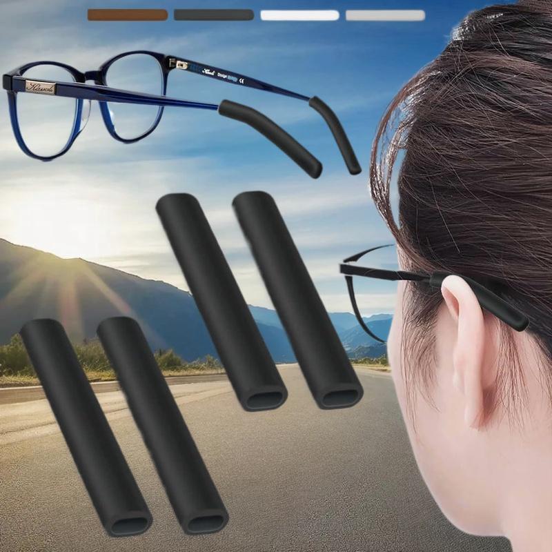 2 páry silikonových protiskluzových návleků s háčky za uši pro sluneční brýle a stranice dioptrických brýlí, dostupné v černé, bílé, hnědé