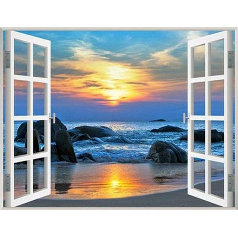 5d Diamond Painting Full Drill Round Window Scenery Rhinestones Diamond Embroidery Sale Mosaic Home Decor