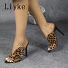 Fashion Liyke Sexy Leopard Print Women's High Heels Slippers Fashion Peep Toe Stiletto Shoes Mules Slides Summer Sandals Zapatos Mujer