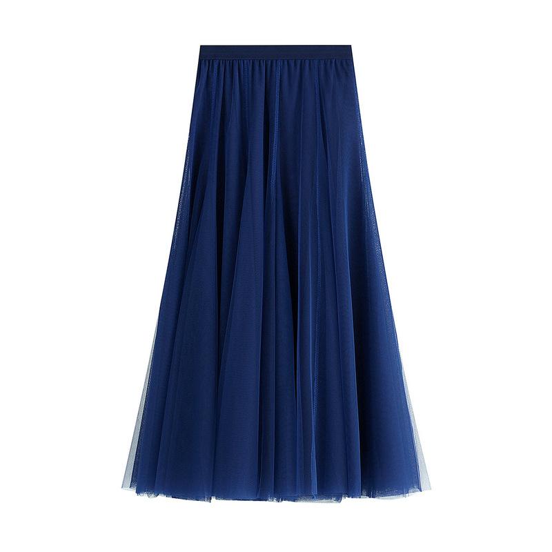 Women's Tulle Skirt Elastic High Waisted A-Line Layered Flowy Long Skirts Pleated Mesh Midi Skirts for Women Casual Beach Ruffle Skirts for Party