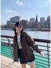 2024 Autumn/Winter Women's Coffee Brown Retro Slimming Leather Motorcycle Jacket