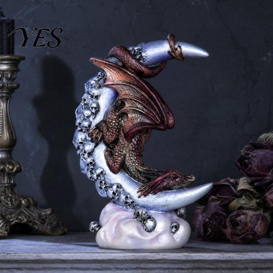 Gothic Style Sculpture Ornament Dragon Skull Moon Figurine, for Figurine Home Desktop Party Decor, Halloween Creative Statue Durable Decoration