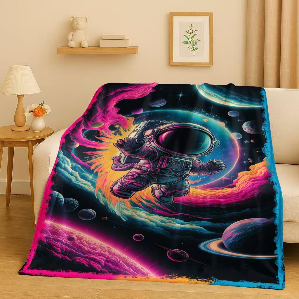 3D Cartoon Astronaut Spaceman Planet Flannel Blanket,Ultra Soft Plush Throw for Home Bedroom Bed Sofa Cover Kid Christmas Gift