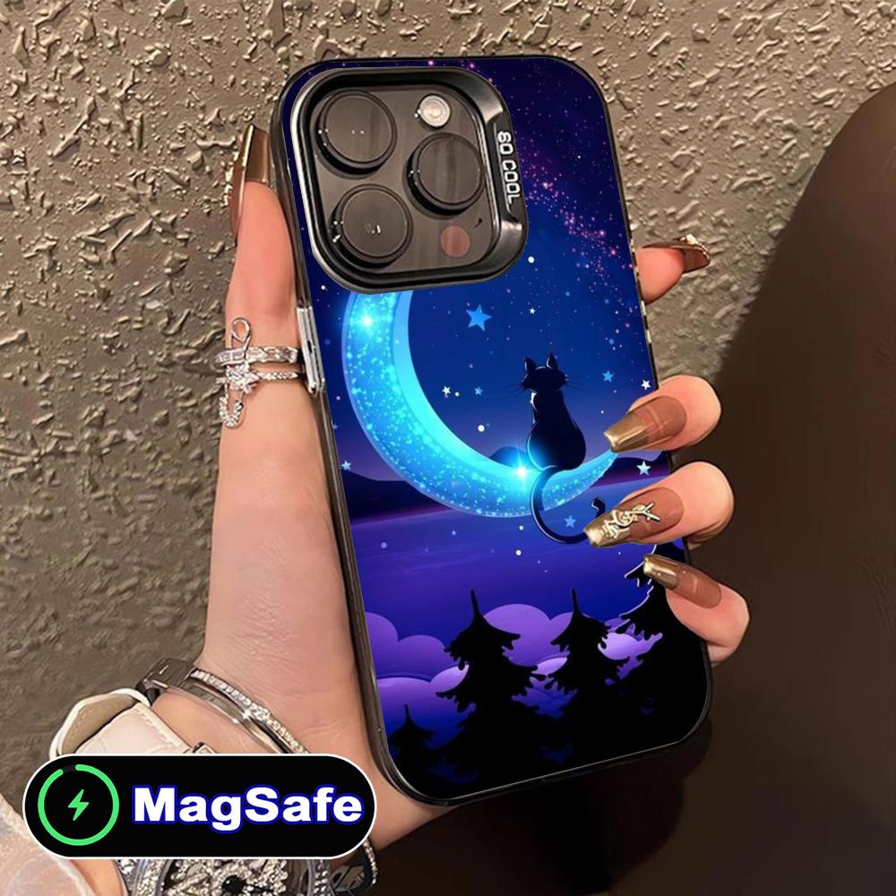 Luna Moon Cat Mobile Phone Case for iPhone 17 16 15 14 13 12 11 Air Pro Max Plus MagSafe Translucent Colorful Cover Cover Pretty