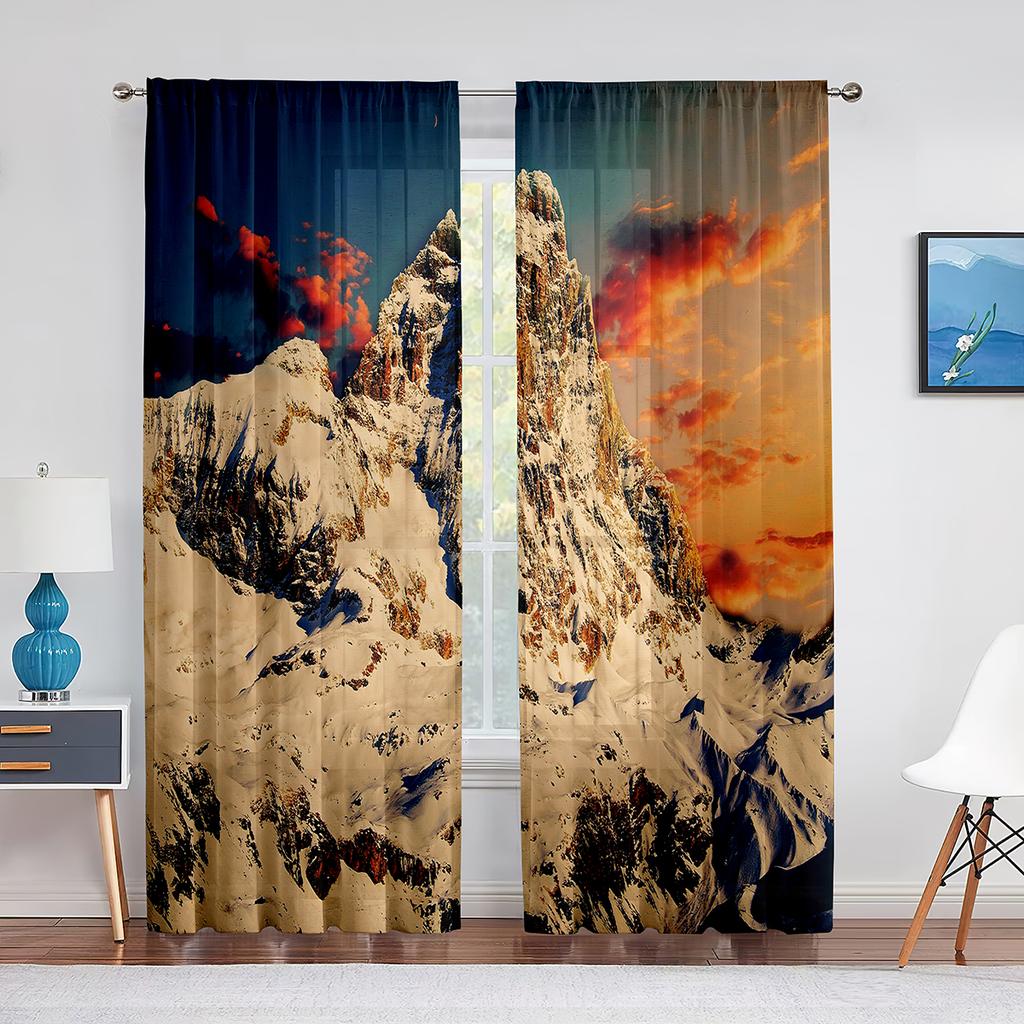 Snow Mountain Dreamy Dusk Scenery Sheer Curtain for Living Room Bedroom Voile Drape Kitchen Window Tulle Curtains Home Essential