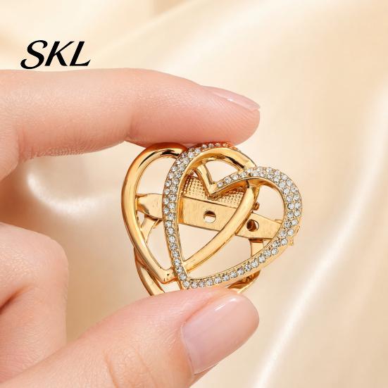 Love Heart Brooch Double Layered Brooch, Rhinestone Lapel Pin for Men Women, Decorative Badge Clothes Bag Hat Scarf Suits Oxidation Resistant