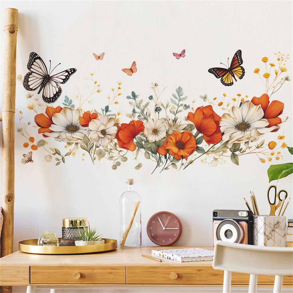 Strawberry Flower Green Plant Wall Daisy Small Stylish Wallpaper Wall DIY Kids Wall and Rental Wall Paper Stickers, Stickers, Flowers, Butterflies,