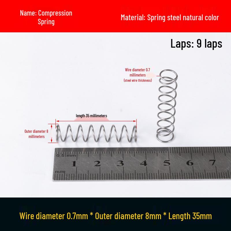 Druckfeder mit Rückstellfunktion aus Federstahl, 0,7 mm Drahtdurchmesser, 8-12 mm Außendurchmesser
