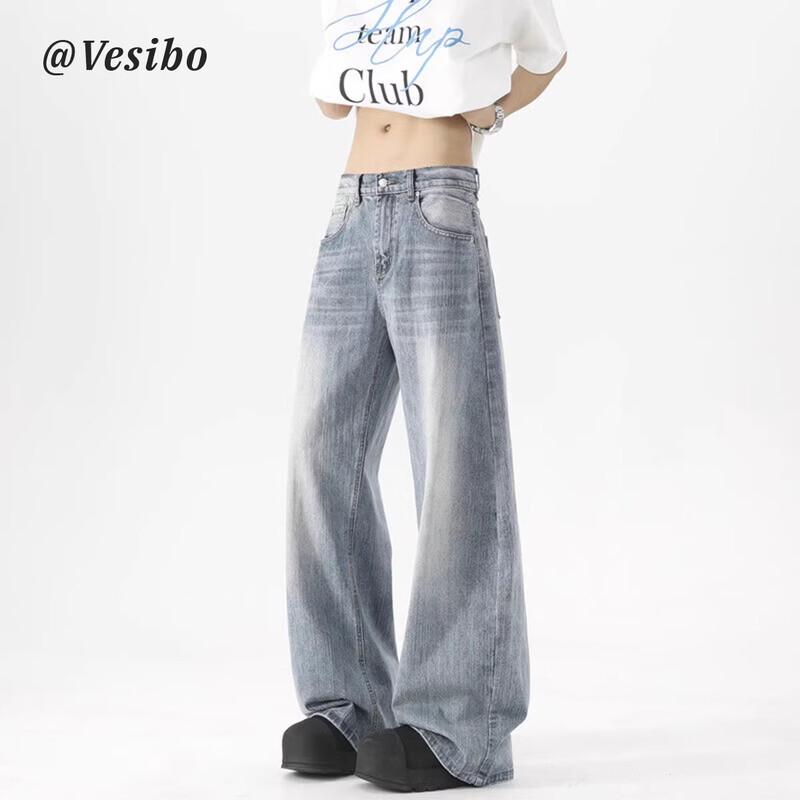 VESIBO Herren Jeans mit weitem Bein, gewaschen blau