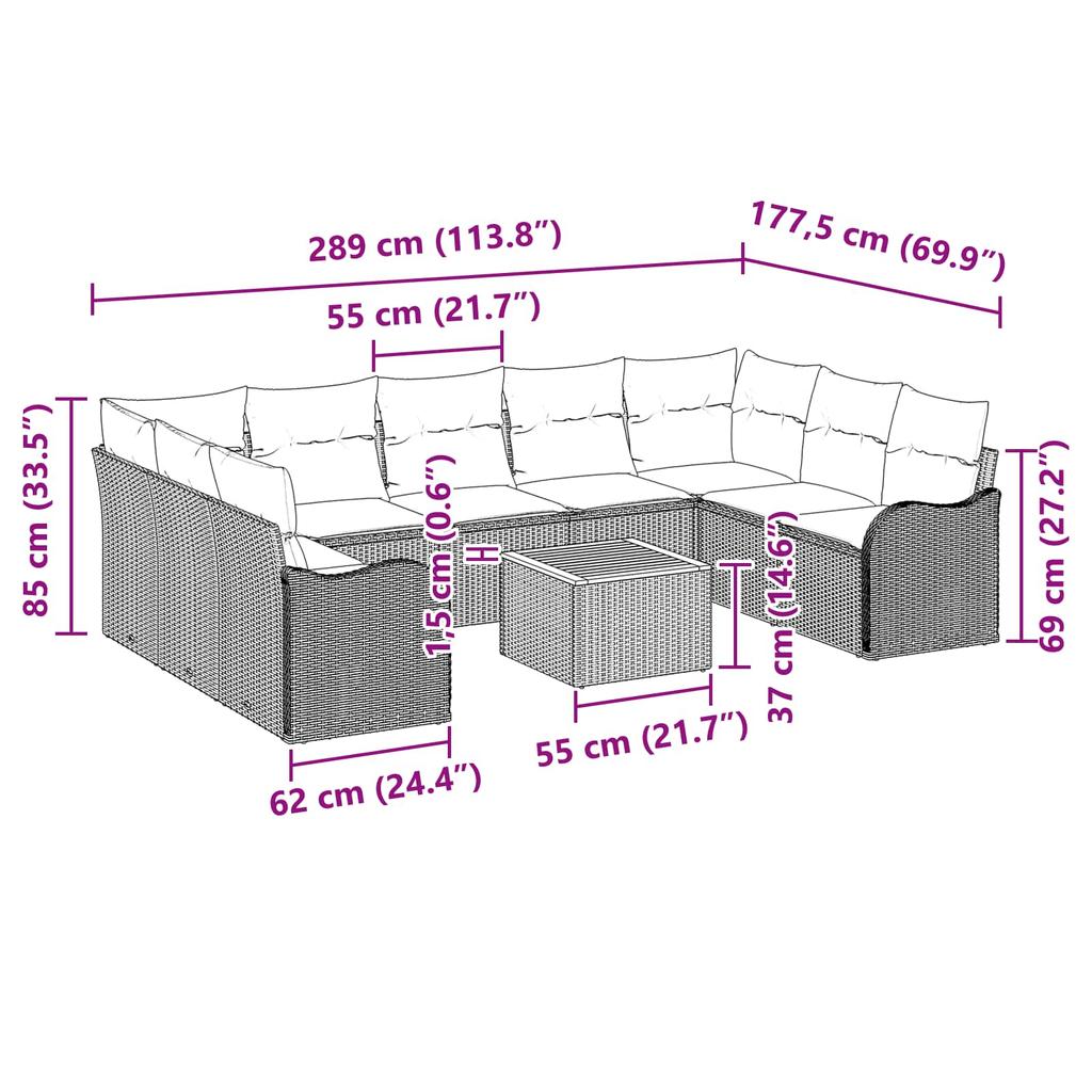 Garden Sofa Set 10 Pieces Gray Poly Rattan