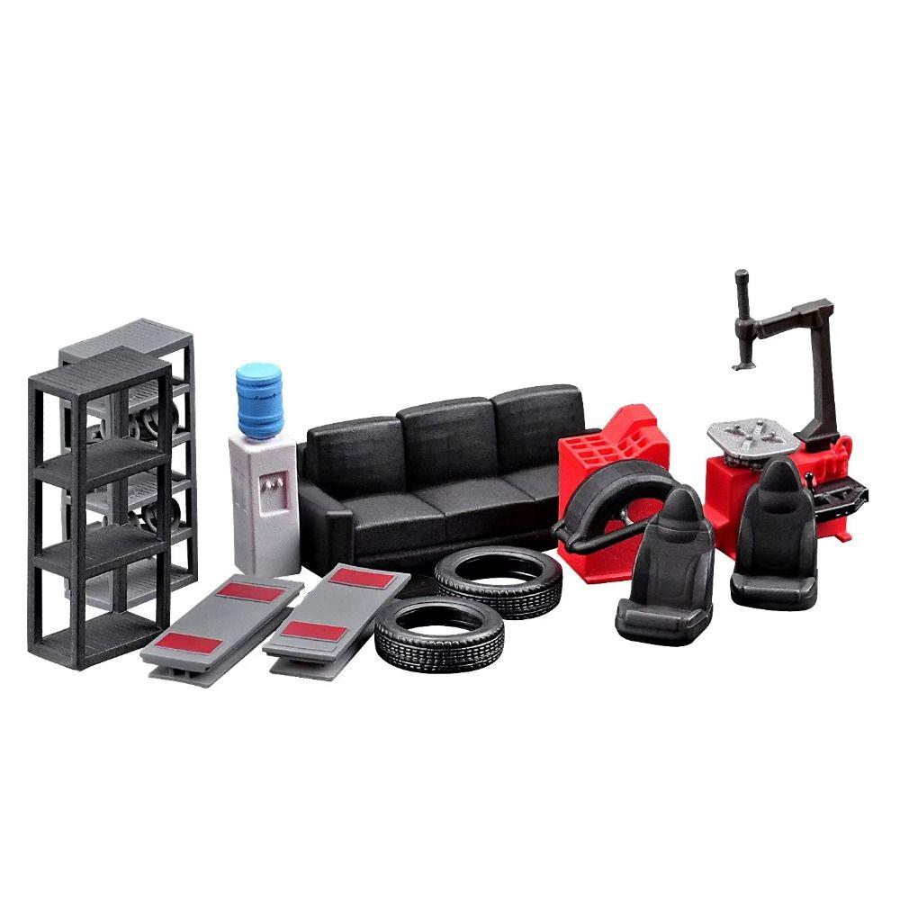 1/64 Scale Simulation Car Repair Tools Model Assembly Garage Scene Display Miniature Landscape