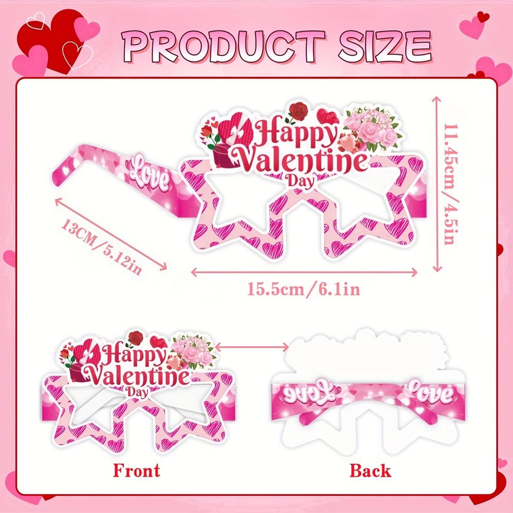 8pcs Valentine's Day Party Glasses - Charming Pink & Red Themed Photo Props with Heart, Flower, & Kiss Designs,for Celebrations