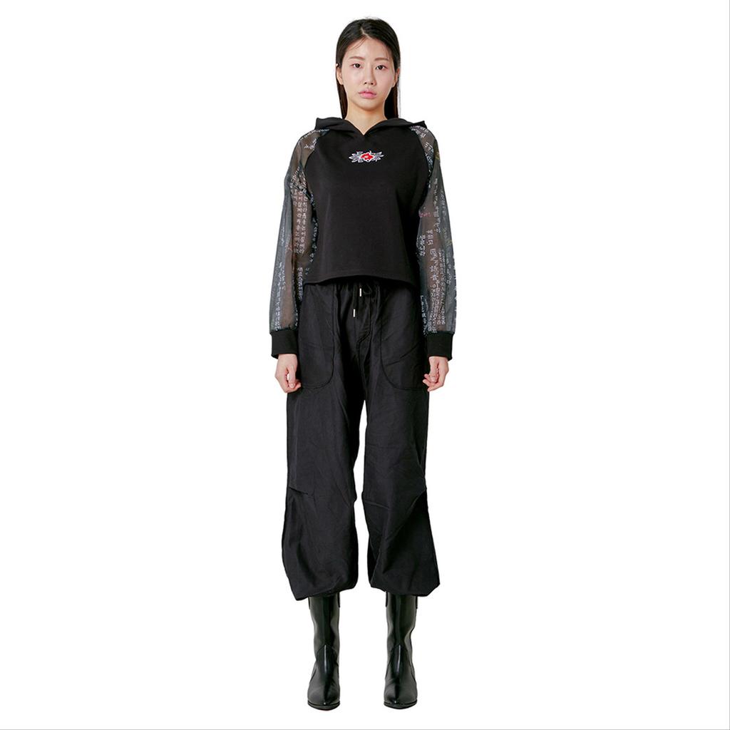 Korean Traditional Flower Embroidery Hunminjeongeum Jeogori Crop Hoodie – Black