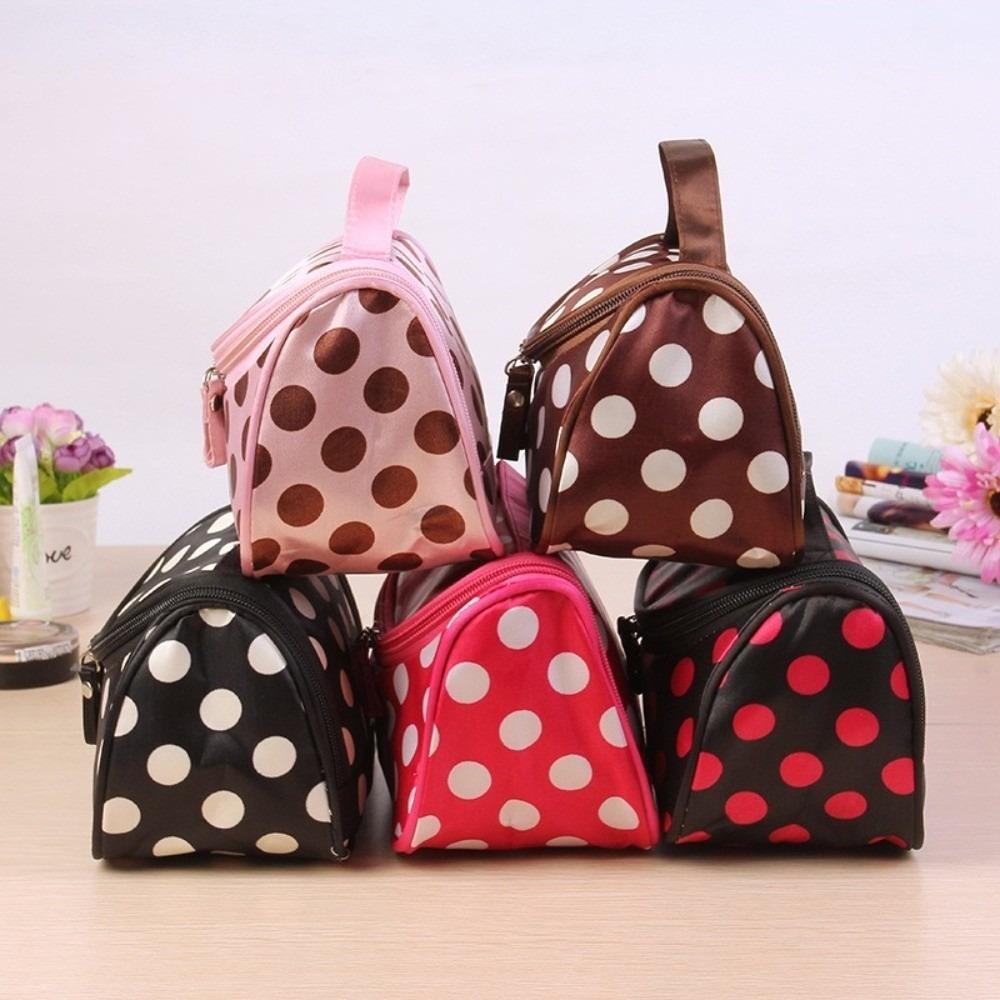 Fashionable Portable Makeup Bag Korean Style Polka Dot Pattern Cosmetic Storage Bag Flip Design Large Capacity Handbag