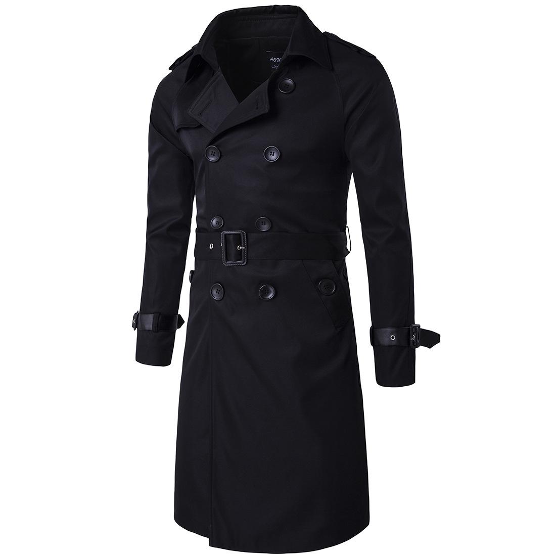 

Aowofs Men s Double-Breasted Long Slim Trench Coat - Spring 2019 Collection XXXL чёрный
