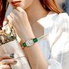 Women's Leather Strap Watch with Roman Alphabet, Analog Display, Calendar, 3ATM Water Resistance, Square Design, Popular Antique Style, Green, Busines
