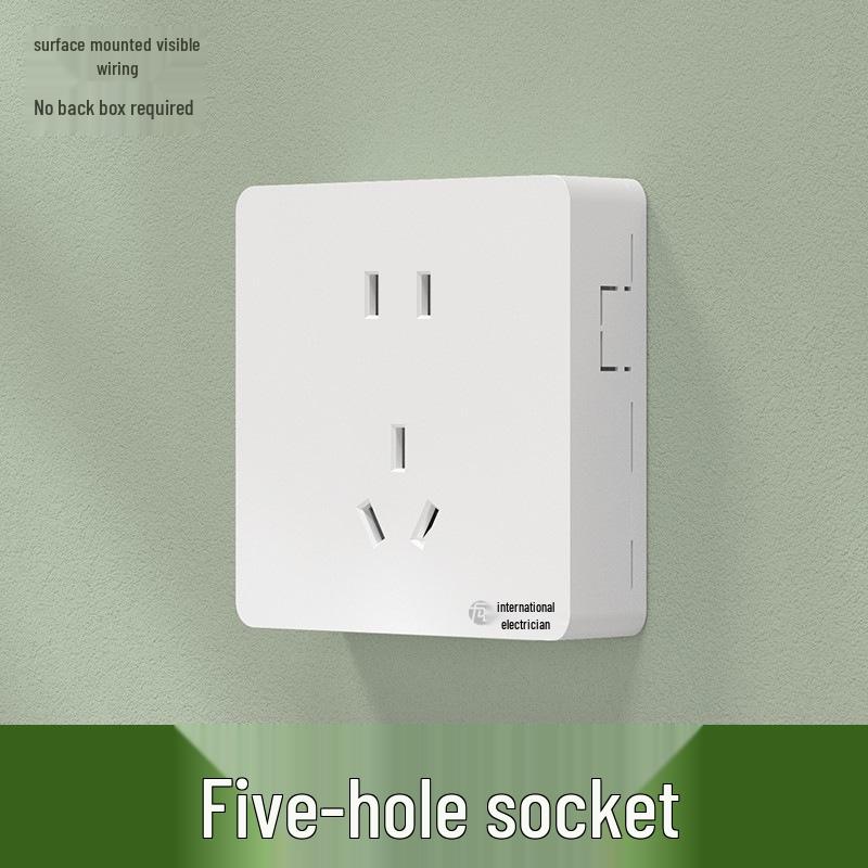 Ultra-Thin Surface-Mounted Single-Control Wall Switch & Socket Panel with Surface Box Outlet, One-Gang Push Button for Household Lighting.