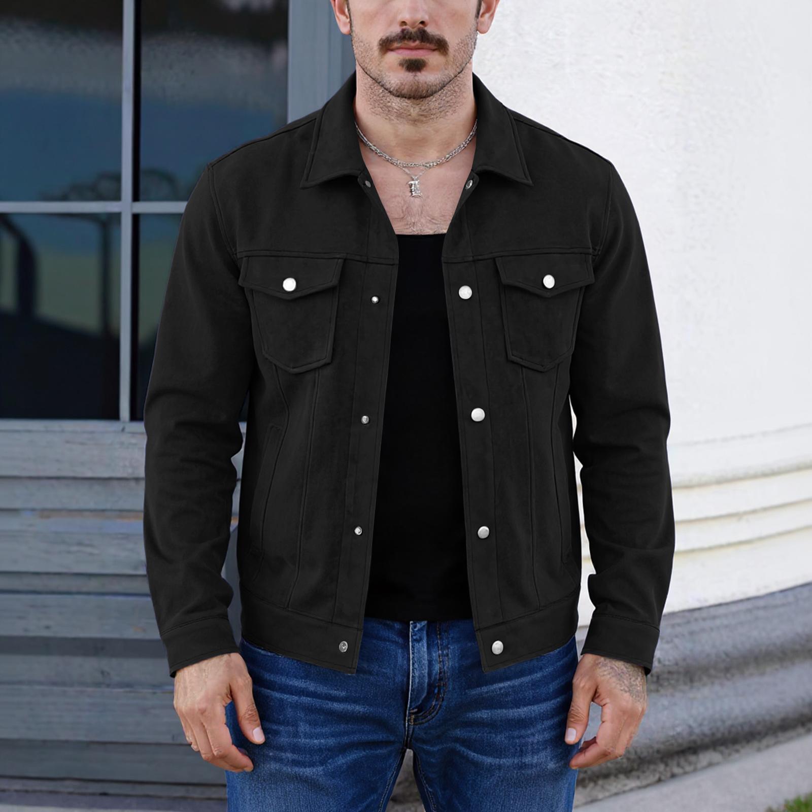 

Men s Casual Solid-color Loose Button Jacket. L чёрный