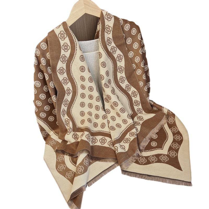 Winter Polka Dot Camellia Age-reducing Scarf Shawl Double-sided Printing Imitation Cashmere Scarf High-end Scarf Multi-function
