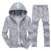Autunno Uomo All'aperto Con Cappuccio Antipiega Stampa Manica Lunga Cappotto+Pantalone Tuta Sportiva