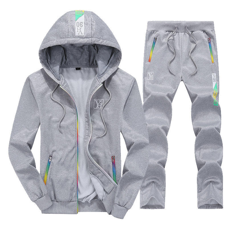 Autunno Uomo All'aperto Con Cappuccio Antipiega Stampa Manica Lunga Cappotto+Pantalone Tuta Sportiva
