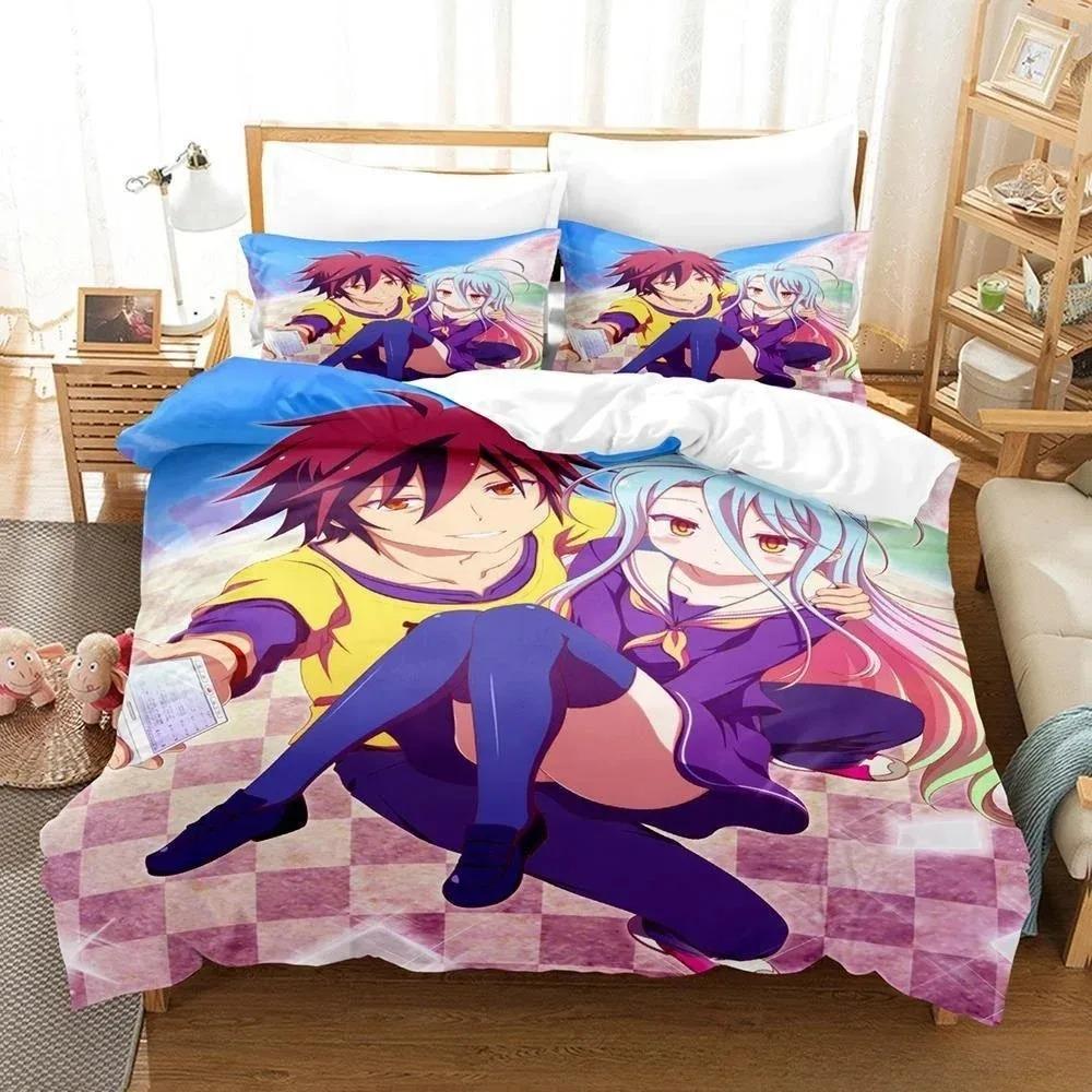 New 3D Printing Kawaii Girls Bedding No Game No Life Bedding Set Cartoon Anime Three-piece Set Adult Kid Bedroom Duvetcover Set