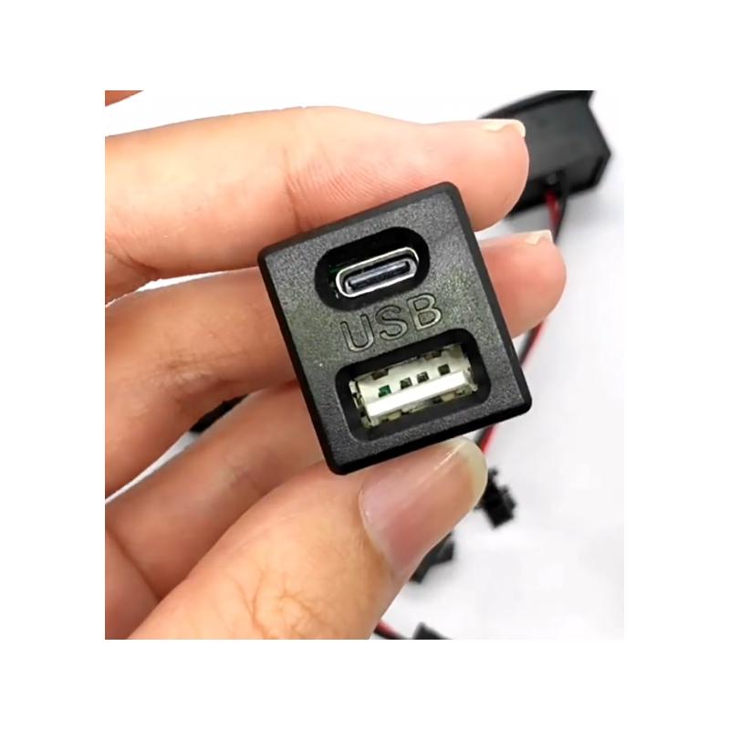 1Pcs DIY Black Double Layer Usb Female Base Type-C Socket and Female Usb Lamp Charging Socket Power Socket With Cable Connector