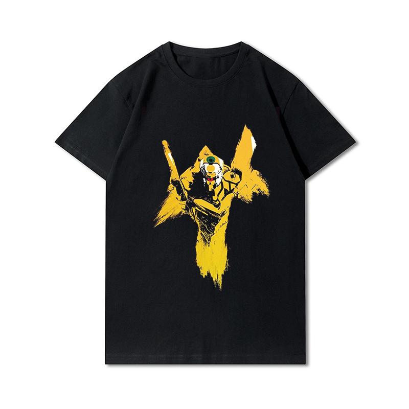 Pánská trička s potiskem Evangelion nadměrných velikostí Bavlněné topy Letní Anime Neformální Černá trička