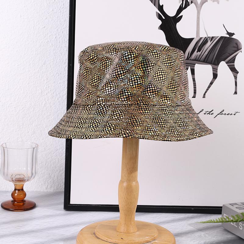 

Full plate laser snakeskin check double-sided fisherman s hat for sunshade and windproof stage performances for men and women One Size
