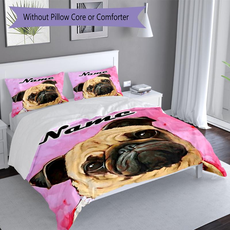 3PC Custom Name Pug Pearl Necklace Art Bedding Set Duvet Cover Closure Includes 1 Duvet Cover & 2 Pillowcases for Bedroom
