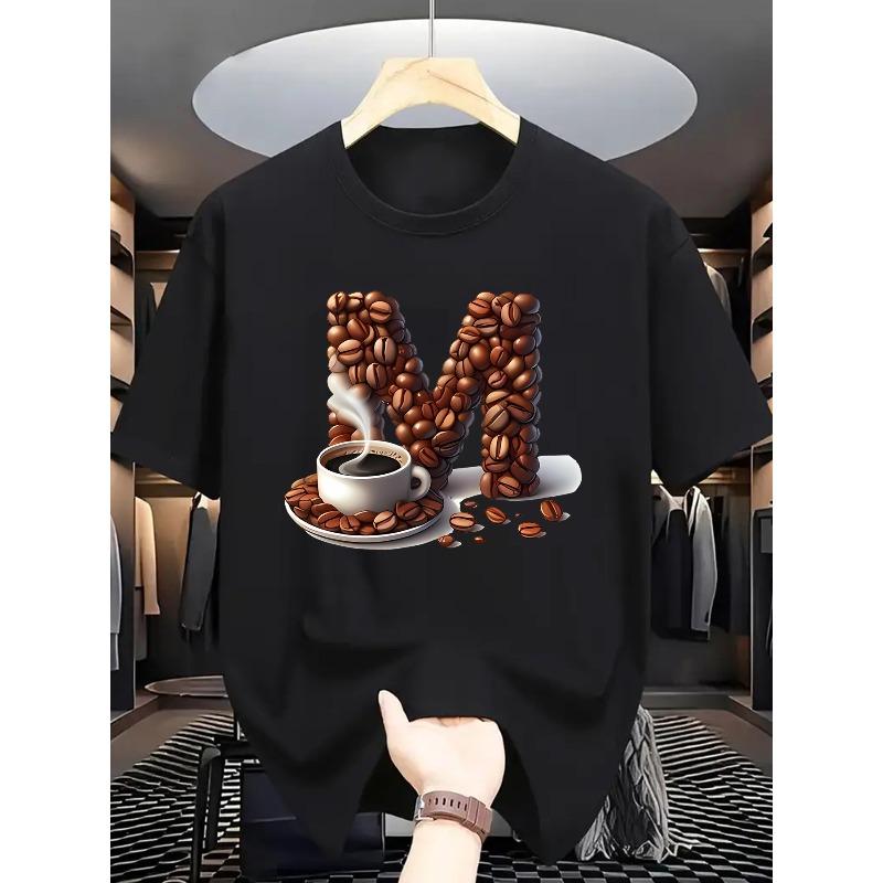 

European size Men s Summer Short Sleeve T-Shirt with Letter Machine Washable Summer Essential for Hot Weather - Male Casual Wear Basic Tee L