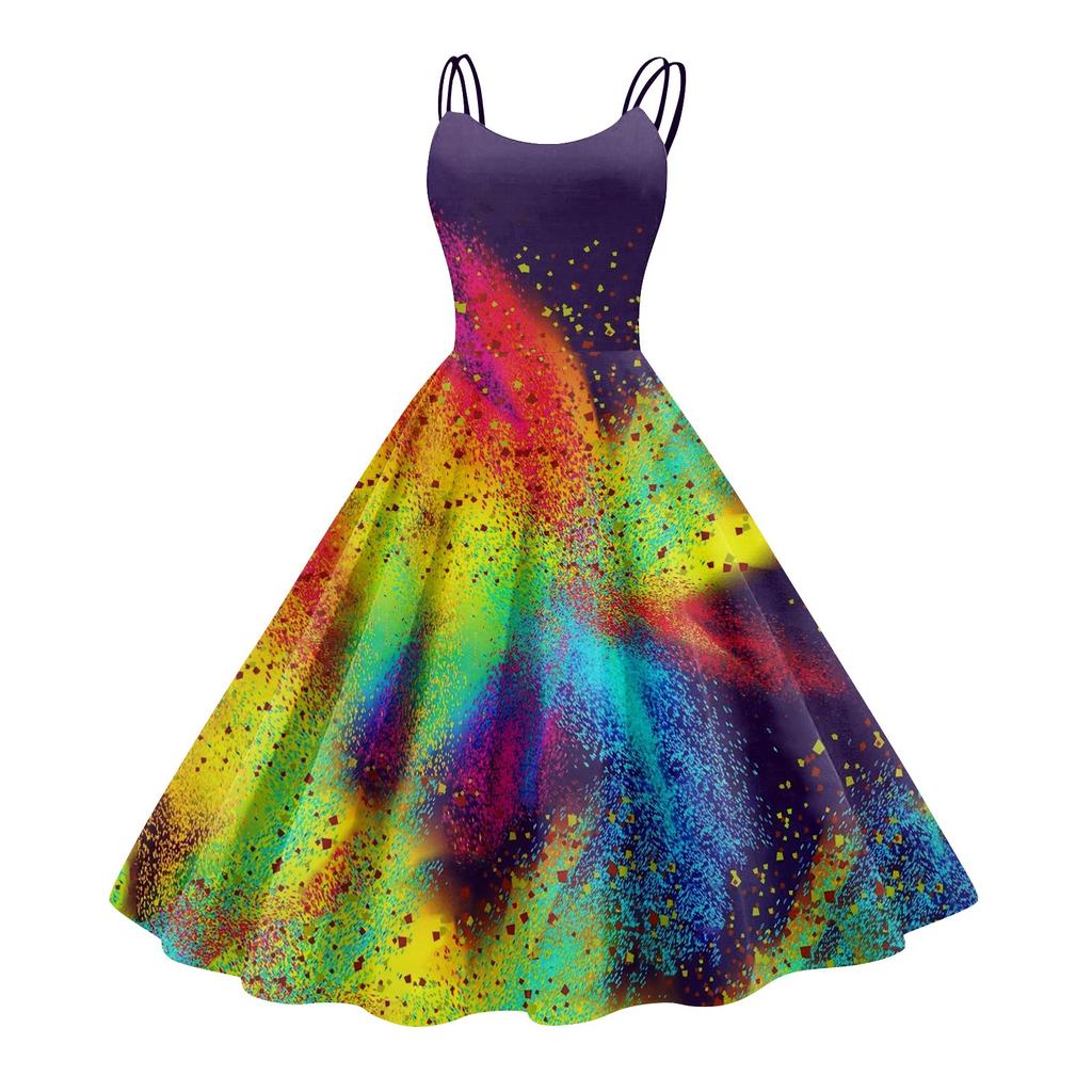 Ladies' Dress, Carnival Print, Sexy Suspender, Big Display, Retro Dress