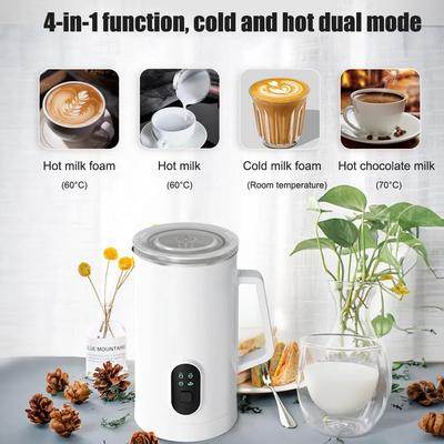 Mousseur à lait électrique 4 en 1, 400W, 580ml/19.61oz, mousseur à lait chaud et froid, fonctionnement silencieux, cuiseur vapeur à lait antidérapant en acier inoxydable