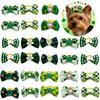 50/100pcs ST Patrick's Day Dog Hair Bows Rubber Bands Pet Small Dog Clover Pattern Dogs Bows Pet Accessories for Small Dogs