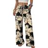 Damen Elastische Kordelzug Taille Seitentasche Weites Bein Hose Lockerer Schnitt Unifarben Bedruckt Palazzo Lässige Hose