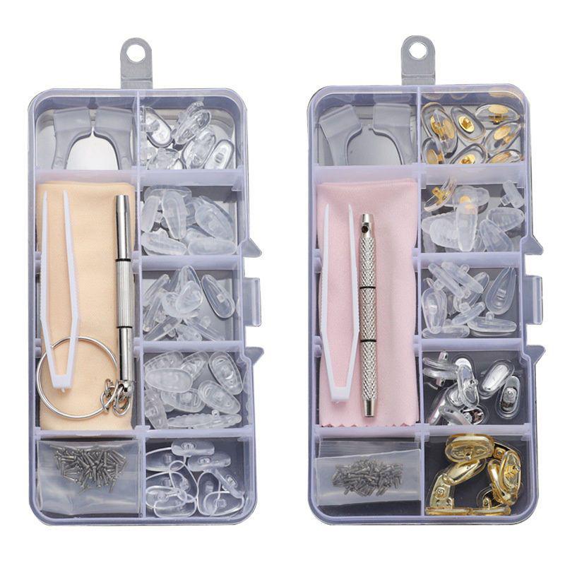 KAMMPT Common Oval Silicone Glasses Nose Pads Repairing Kit Metal Core Soft Screw-in Eyeglasses Nose Brackets Replacement Kits
