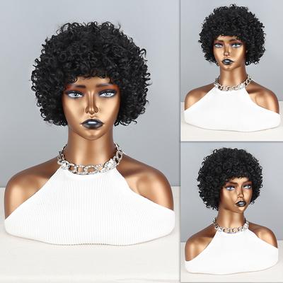 Kurze Afro-Perücken aus Kunsthaar mit Pony für schwarze Frauen, afrikanische synthetische Ombre-Cosplay-Perücke, natürliche schwarze Perücke