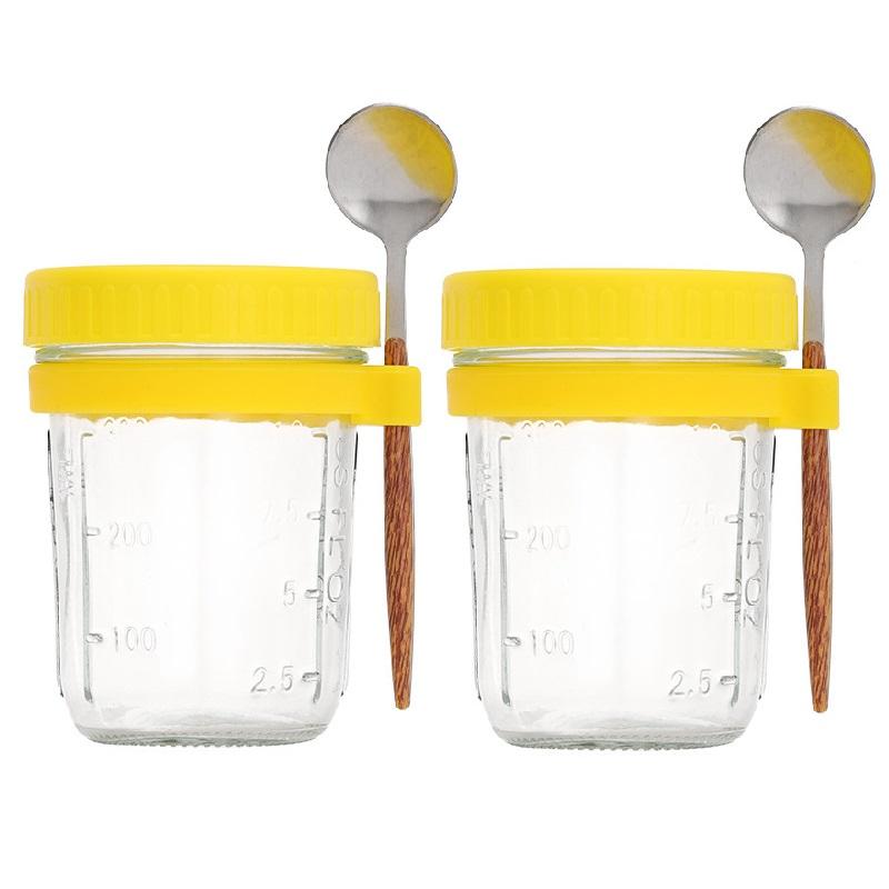 1/2Pcs350ml Overnight Oat Cup Glass With Lid And Spoon Seal Food Breakfast Cup Portable Cereal Milk Salad Yogurt CupKitchen Item