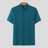 INCERUN Summer Men Stand Neck Short Sleeve Semi-Sheer Texture Skinny Casual T-shirts Tops