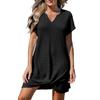 Robe pull ample et tendance pour femme, couleur unie, col en V, avec poches