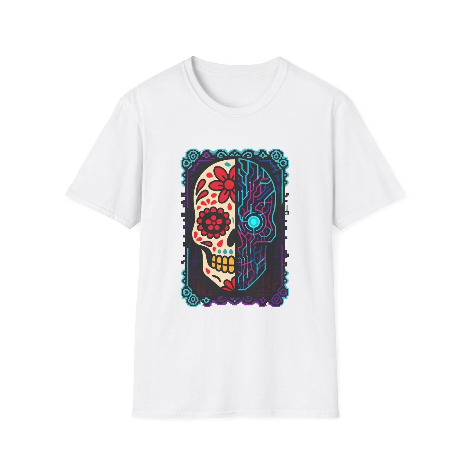 Unisex Softstyle T-Shirt Skull Cyberpunk Day Of The Dead Neon Digital S