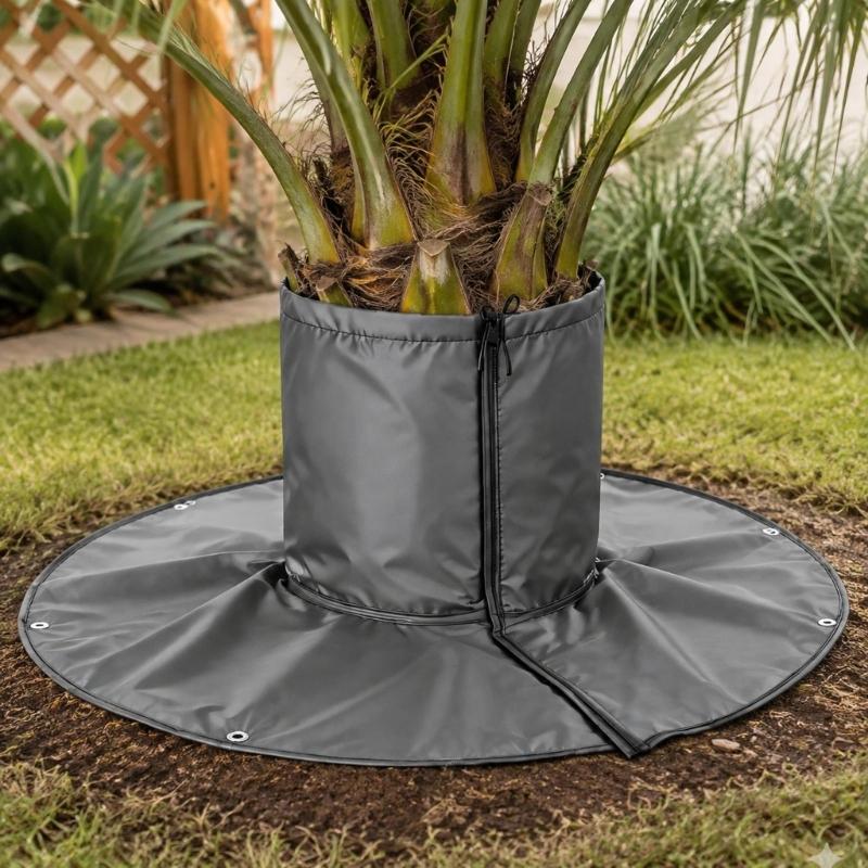 2-Pack Tree Root Winter Covers with Trunk Sleeves, Ground Flaps, Hook-and-Loop Fasteners, and Elastic Cords for Outdoor Use