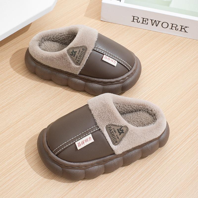 Winter waterproof cotton slippers boys fleece warm thick bottom non-slip new indoor home home parent-child cotton drag girls