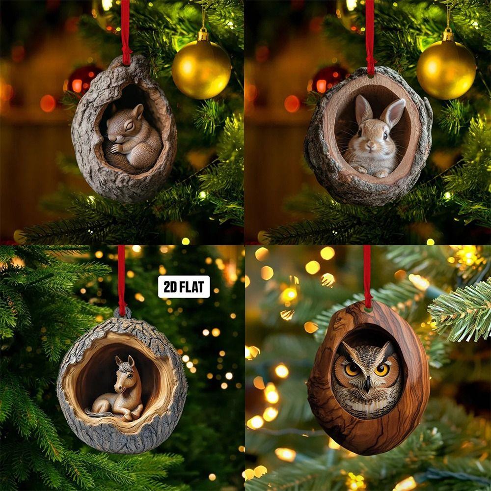 Cartoon Acrylic Pony Christmas Decoration 2D Christmas Tree Ornament Gifts Flat Horse Pendant  Car